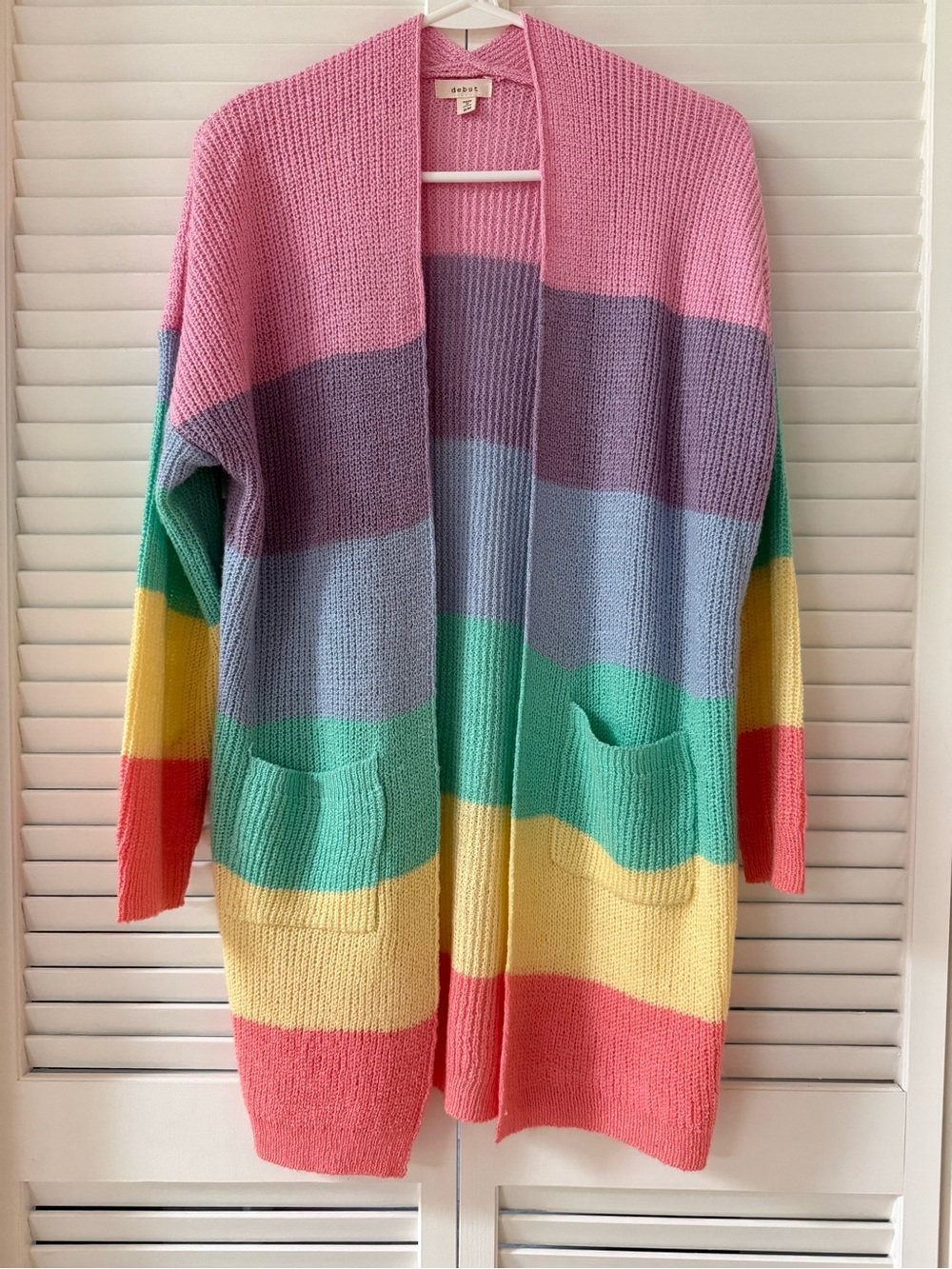 Multicolor Striped Open Cardigan Sweater - Pink/Green/Yellow
